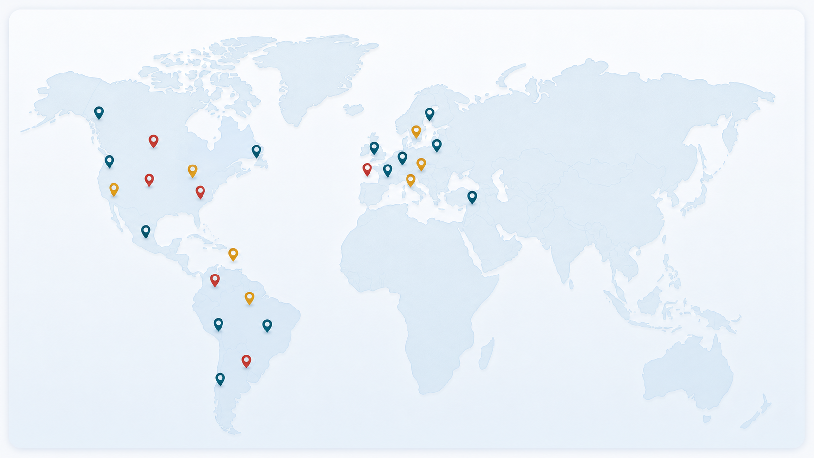 World map with international collection center locations